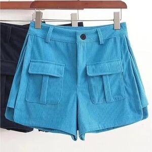 Blue Corduroy Women's Shorts